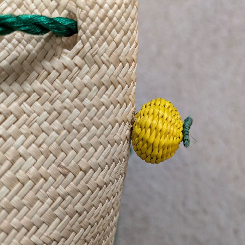 Mercedes Salazar Raffia Wicker Rattan Lemon Mini Bucket Tote Bag - Picture 4 of 8